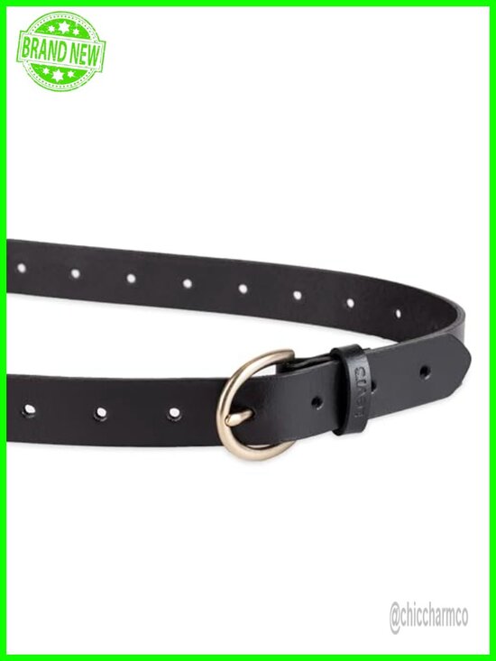 Leather Adjustable Perforated Skinny Belt with Harness Buckle